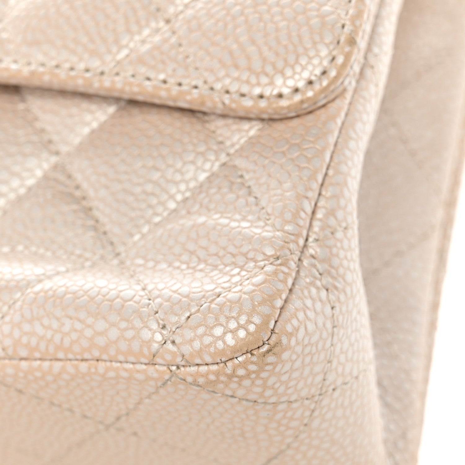 Pearly Caviar Quilted Medium Double Flap Light Beige