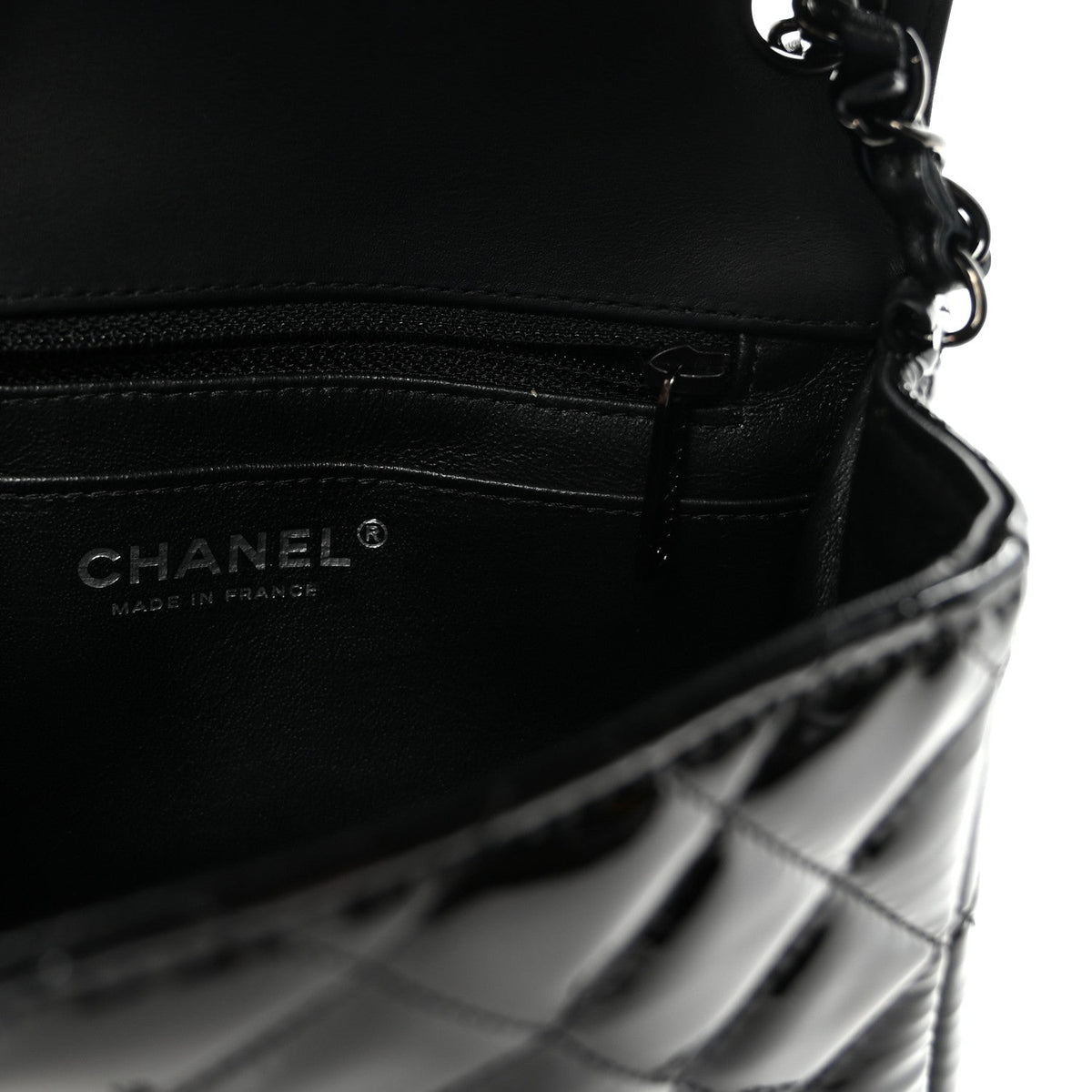 Patent Calfskin Quilted Mini Square Flap So Black