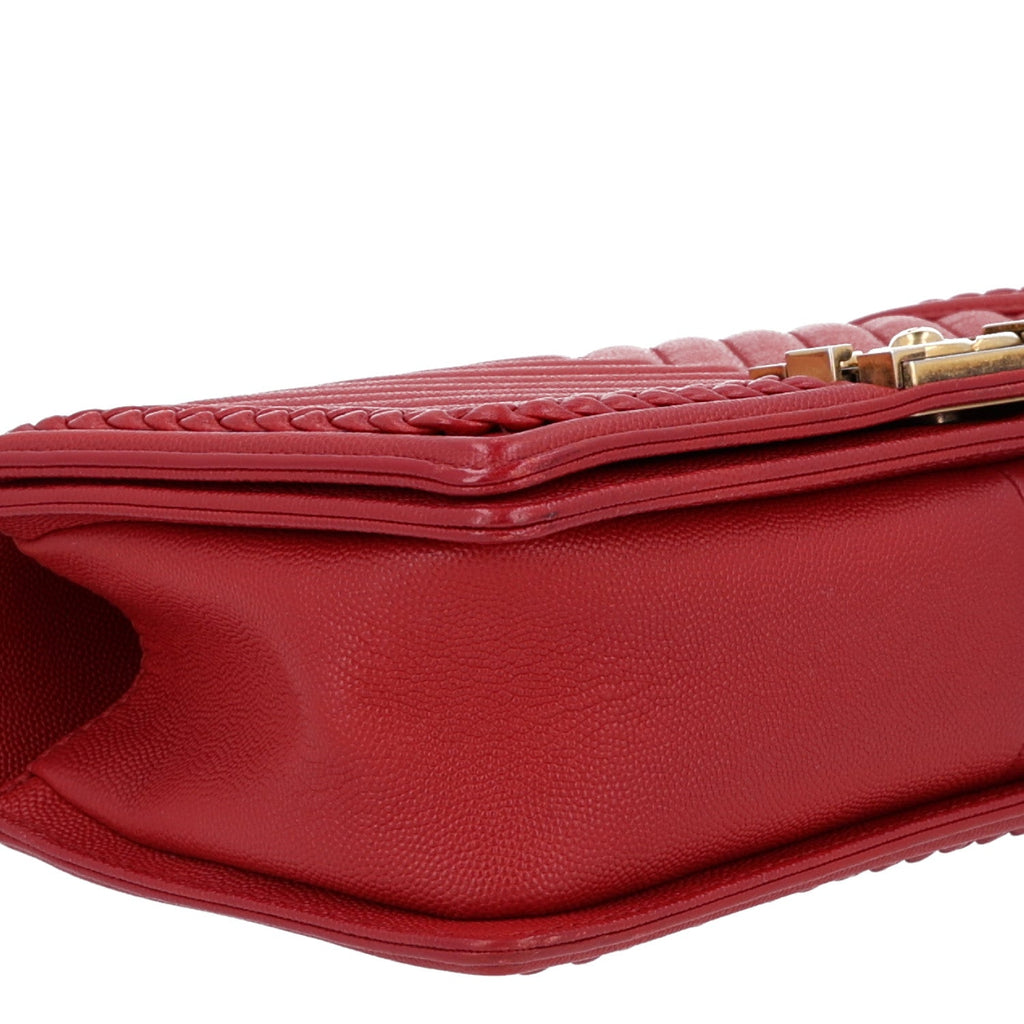Caviar Chevron Quilted Braided Medium Boy Flap Red