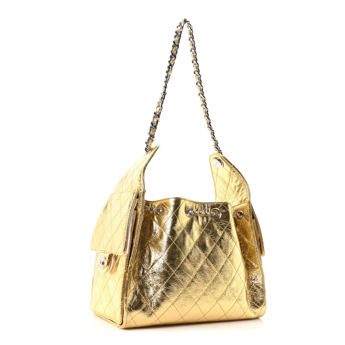 Metallic Aged Calfskin Quilted Small Chanel 25 Handbag Gold