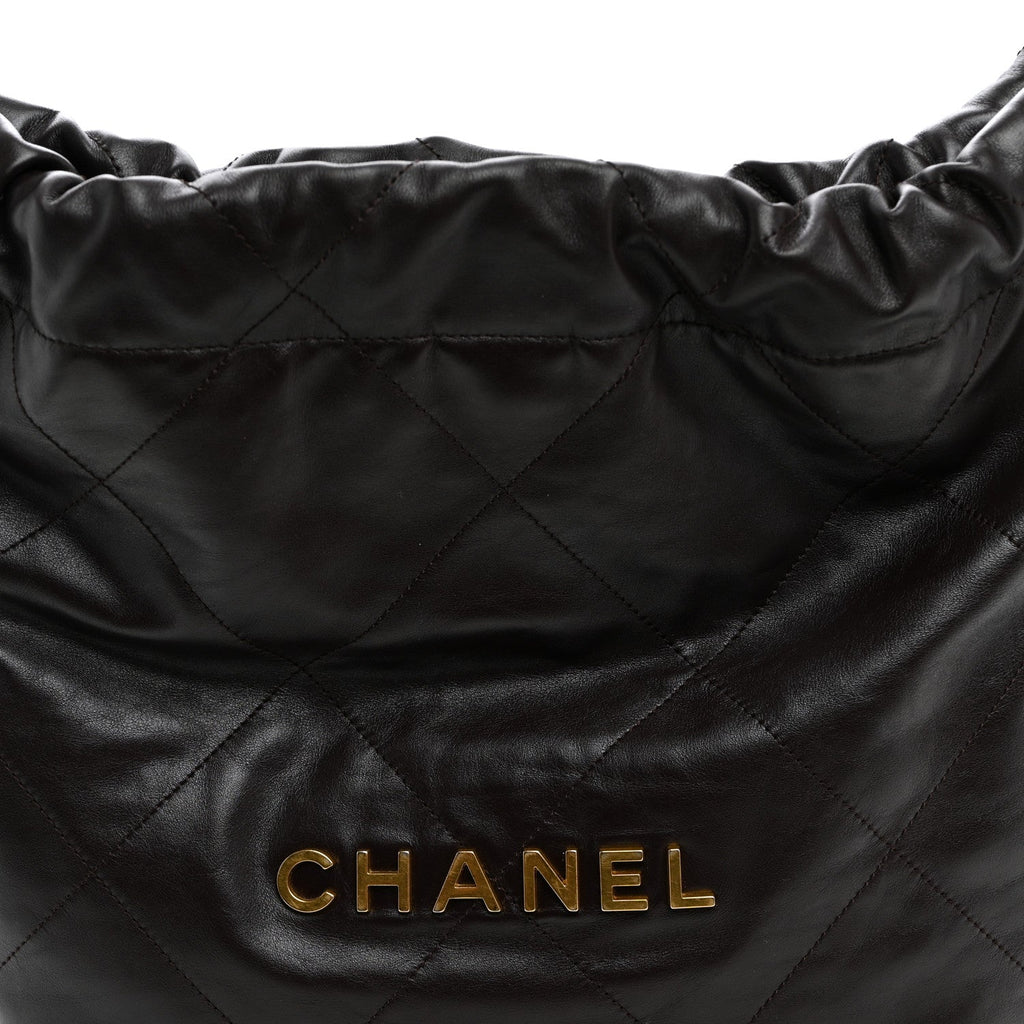 Shiny Calfskin Quilted Small Chanel 22 Dark Brown