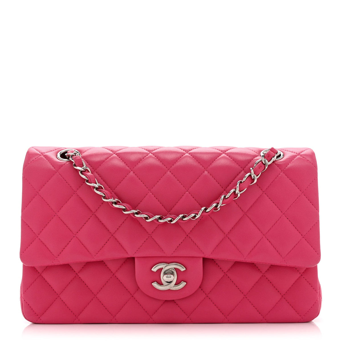 Lambskin Quilted Medium Double Flap Pink