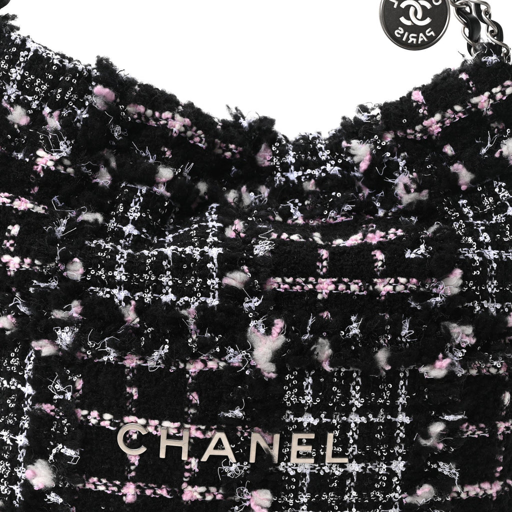 Tweed Patchwork Quilted Small Chanel 22 Black Pink White