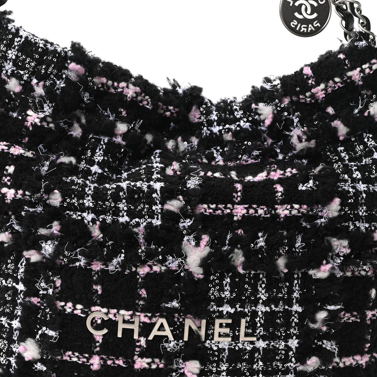 Tweed Patchwork Quilted Small Chanel 22 Black Pink White