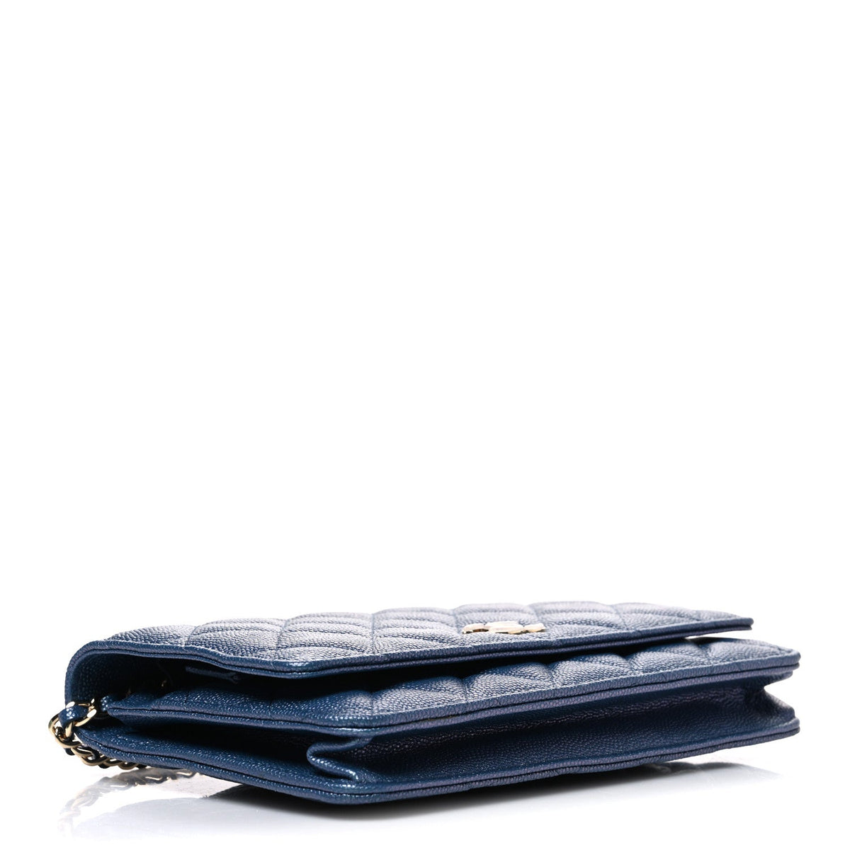 Iridescent Caviar Quilted Wallet on Chain WOC Dark Blue