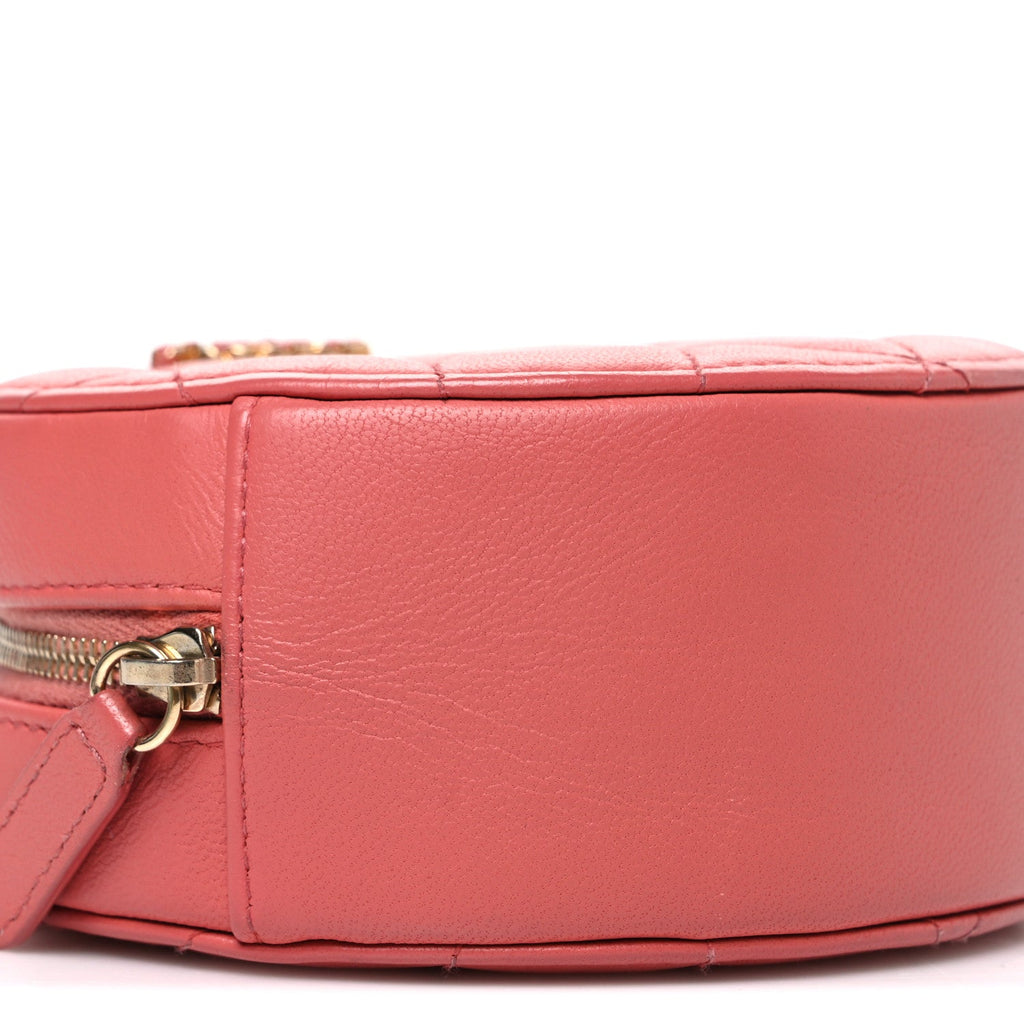 Goatskin Quilted Chanel 19 Round Clutch With Chain  Coral
