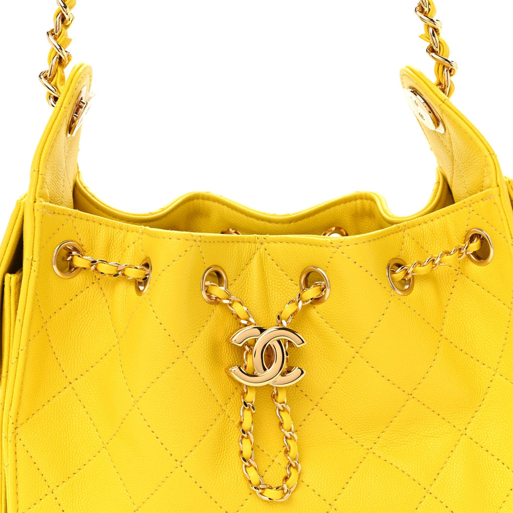 Caviar Quilted Mini Chanel 25 Handbag  Yellow