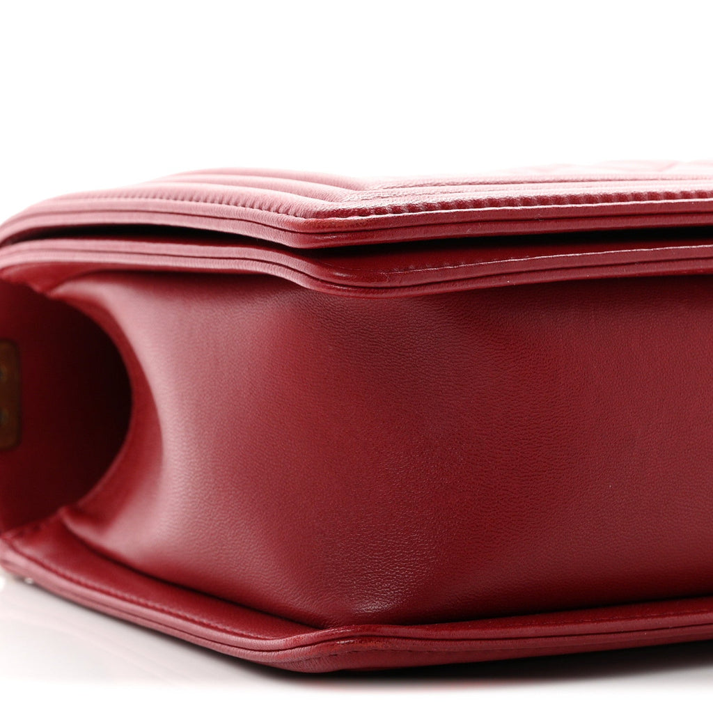 Lambskin Quilted New Medium Boy Flap Dark Red