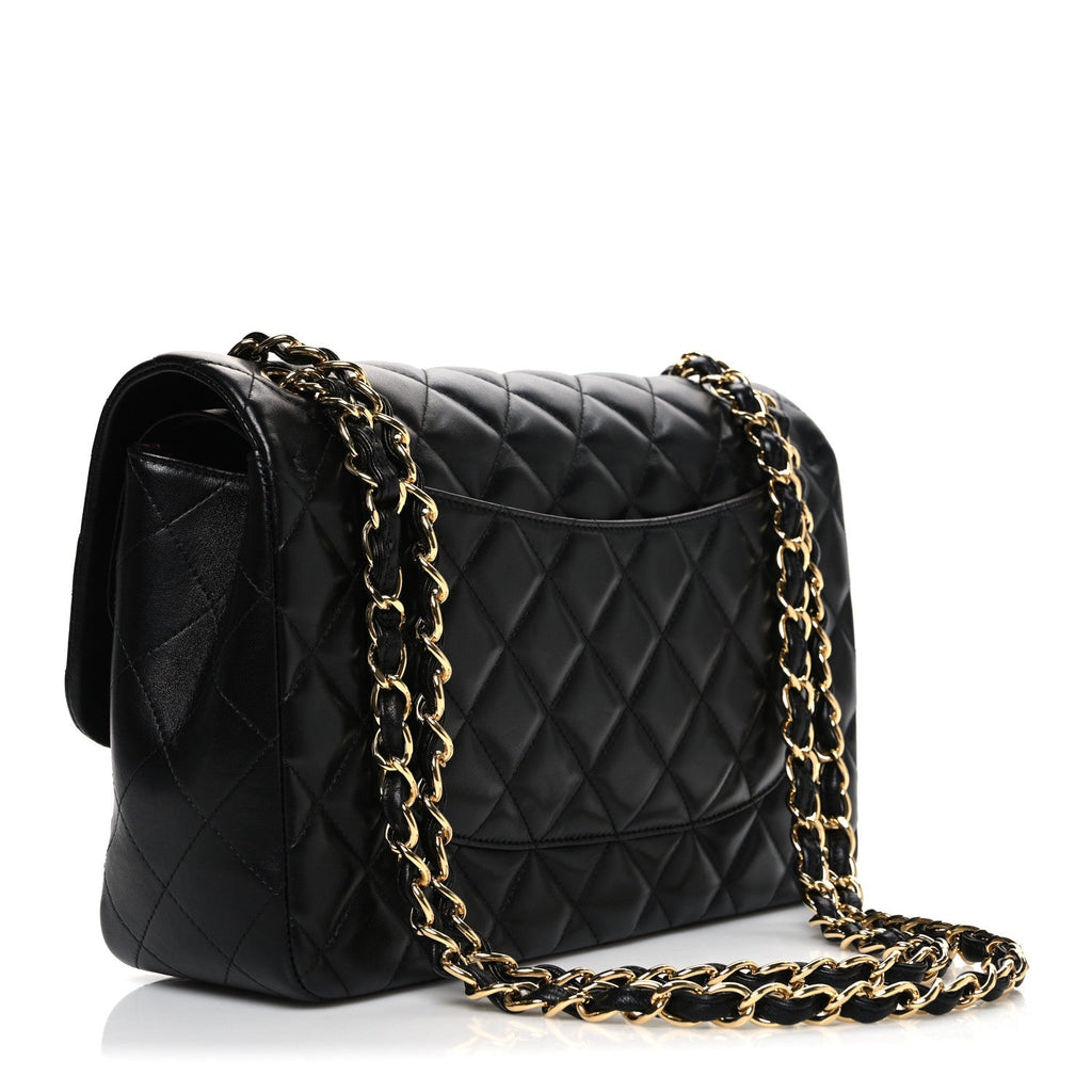 Lambskin Quilted Jumbo Double Flap Black