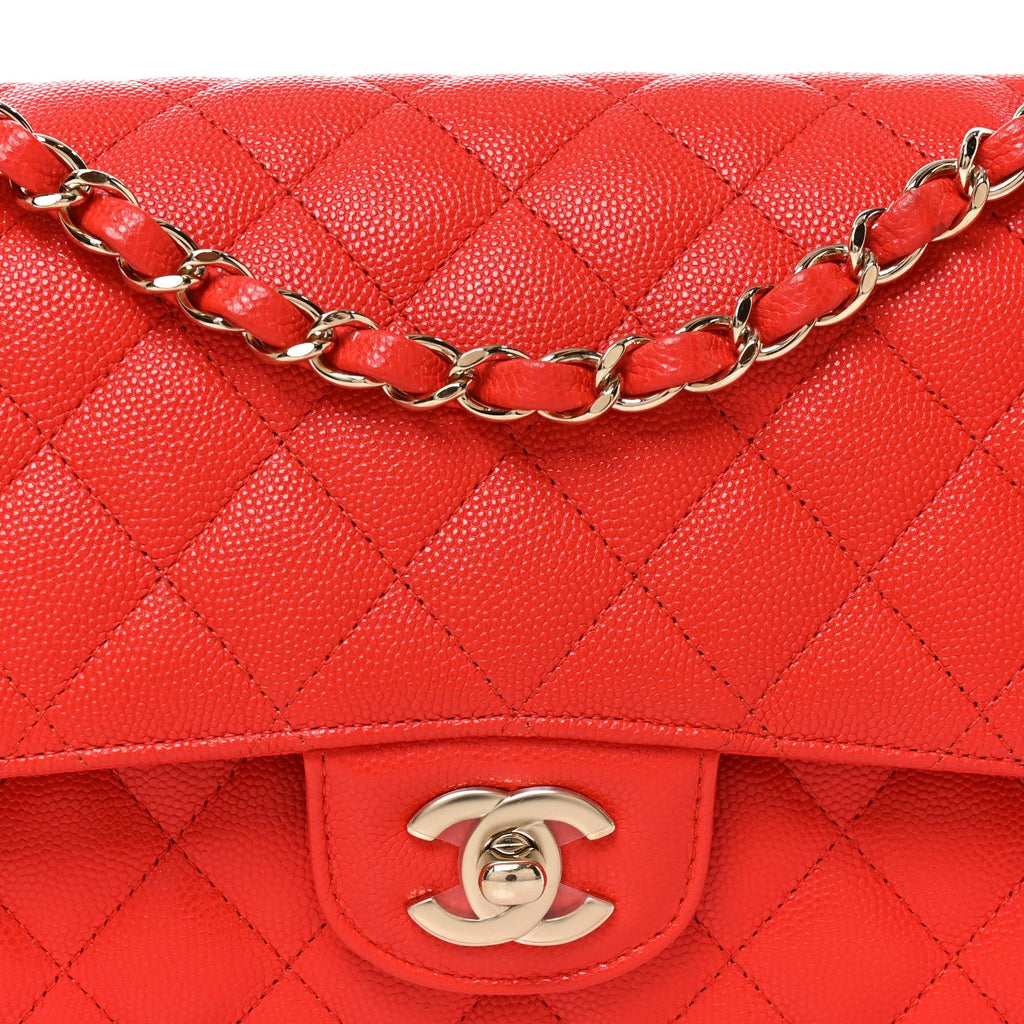 Caviar Quilted Medium Double Flap Red