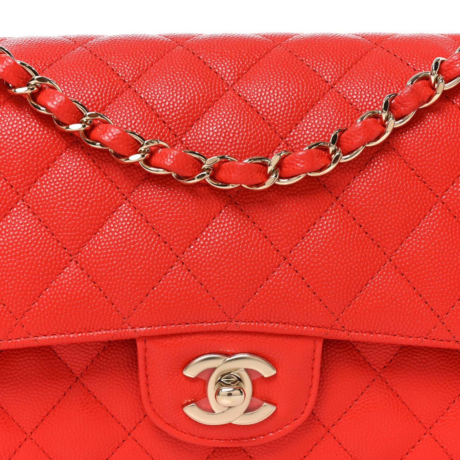 Caviar Quilted Medium Double Flap Red