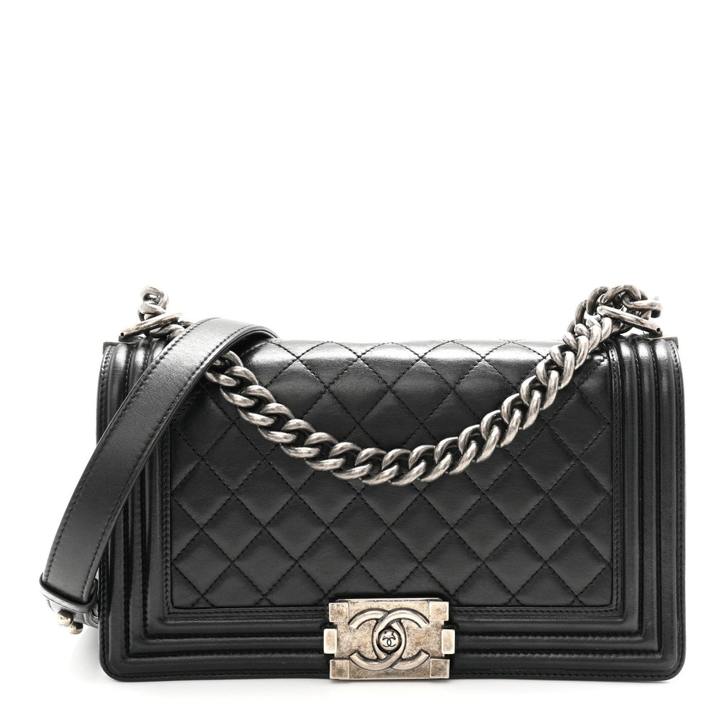 Lambskin Quilted Medium Boy Flap Black
