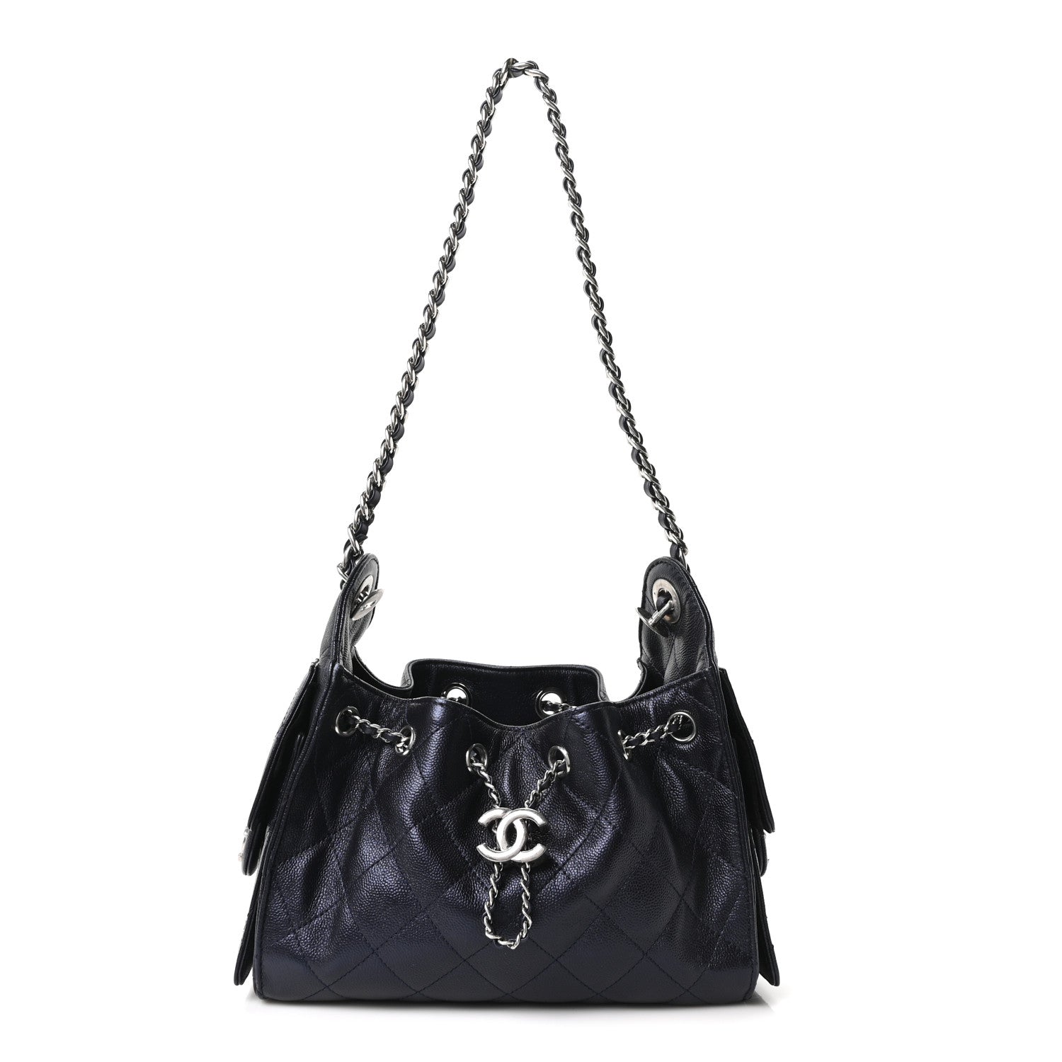 Metallic Caviar Quilted Mini Chanel 25 Handbag Dark Blue