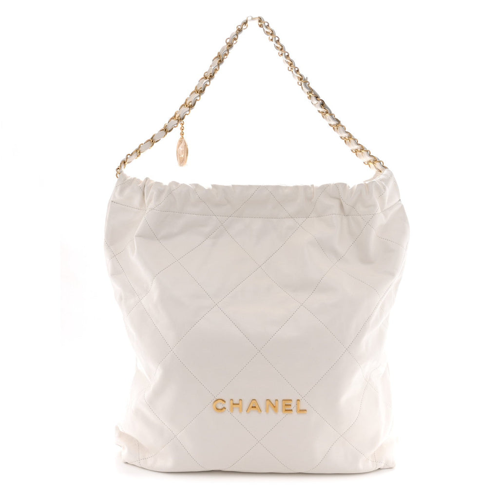 Shiny Calfskin Quilted Large Chanel 22 White