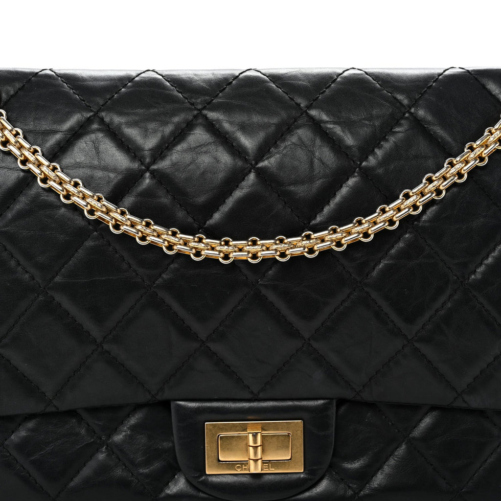 Aged Calfskin Quilted 2.55 Reissue 227 Flap Black