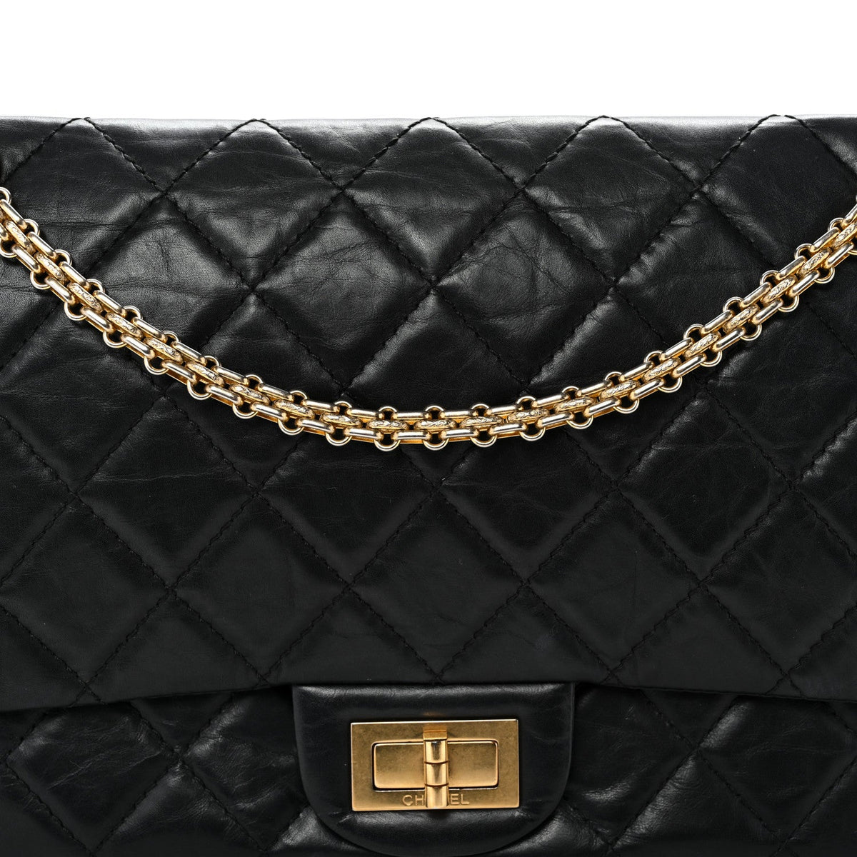 Aged Calfskin Quilted 2.55 Reissue 227 Flap Black