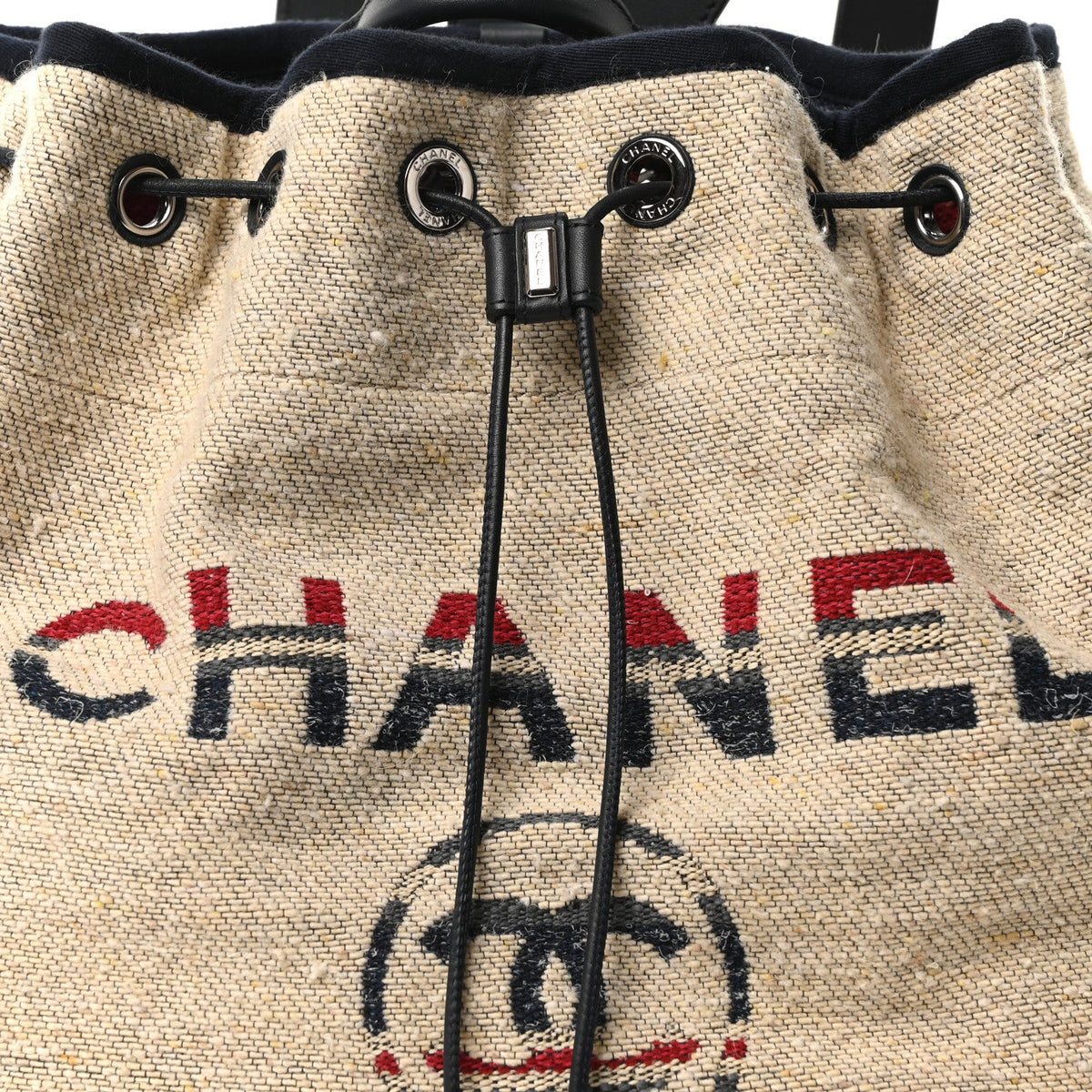Striped Canvas Large Deauville Backpack Beige