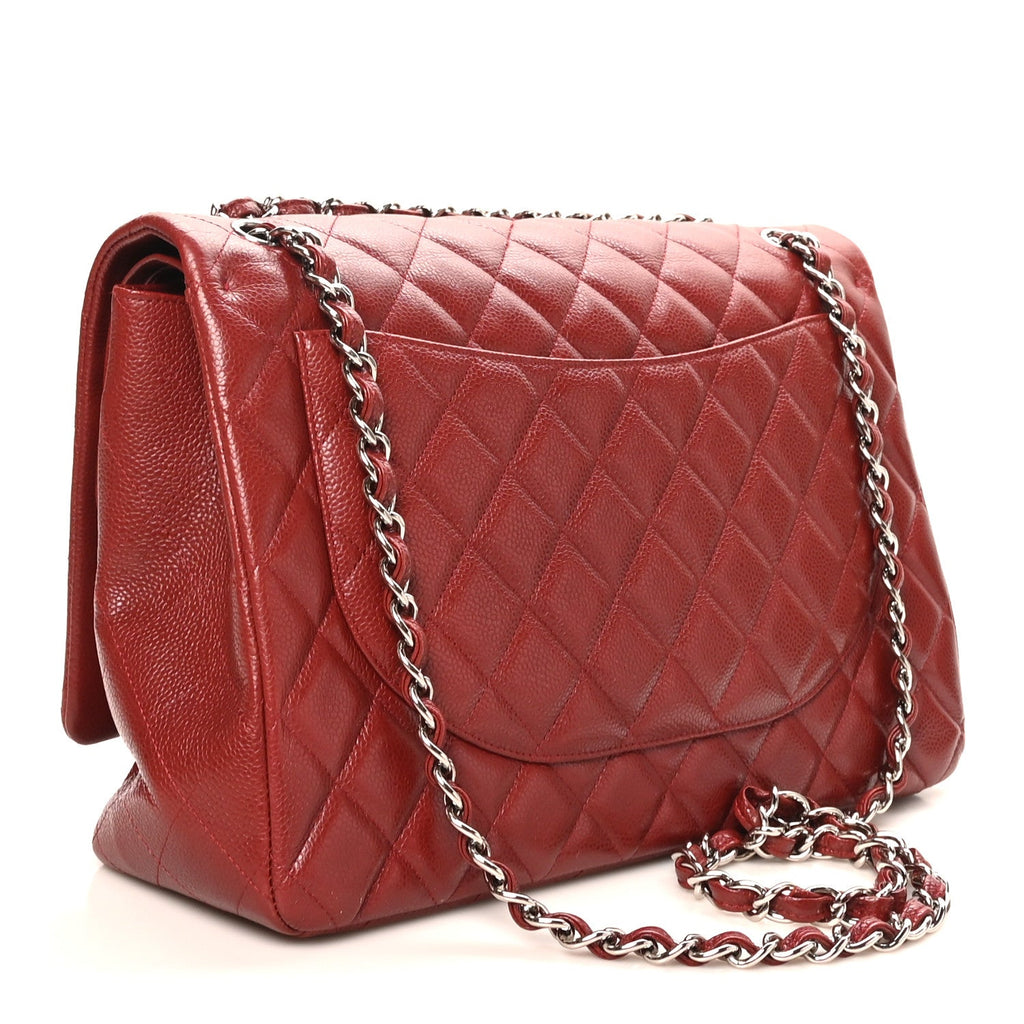 Caviar Quilted Maxi Double Flap Dark Red