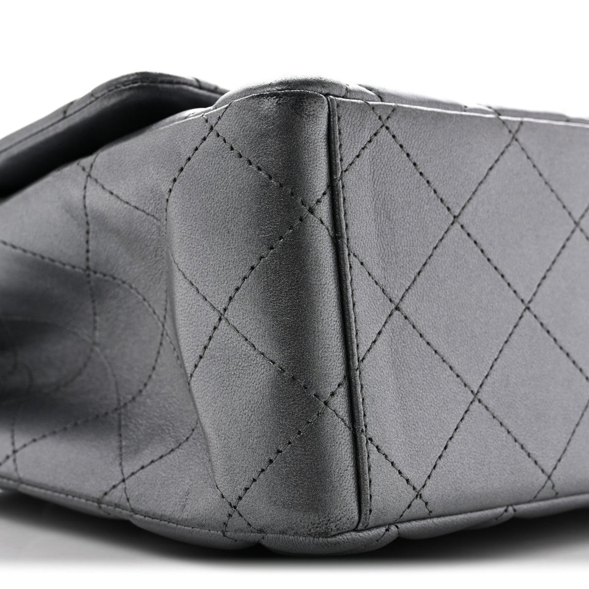 Metallic Lambskin Quilted Maxi Double Flap Pewter