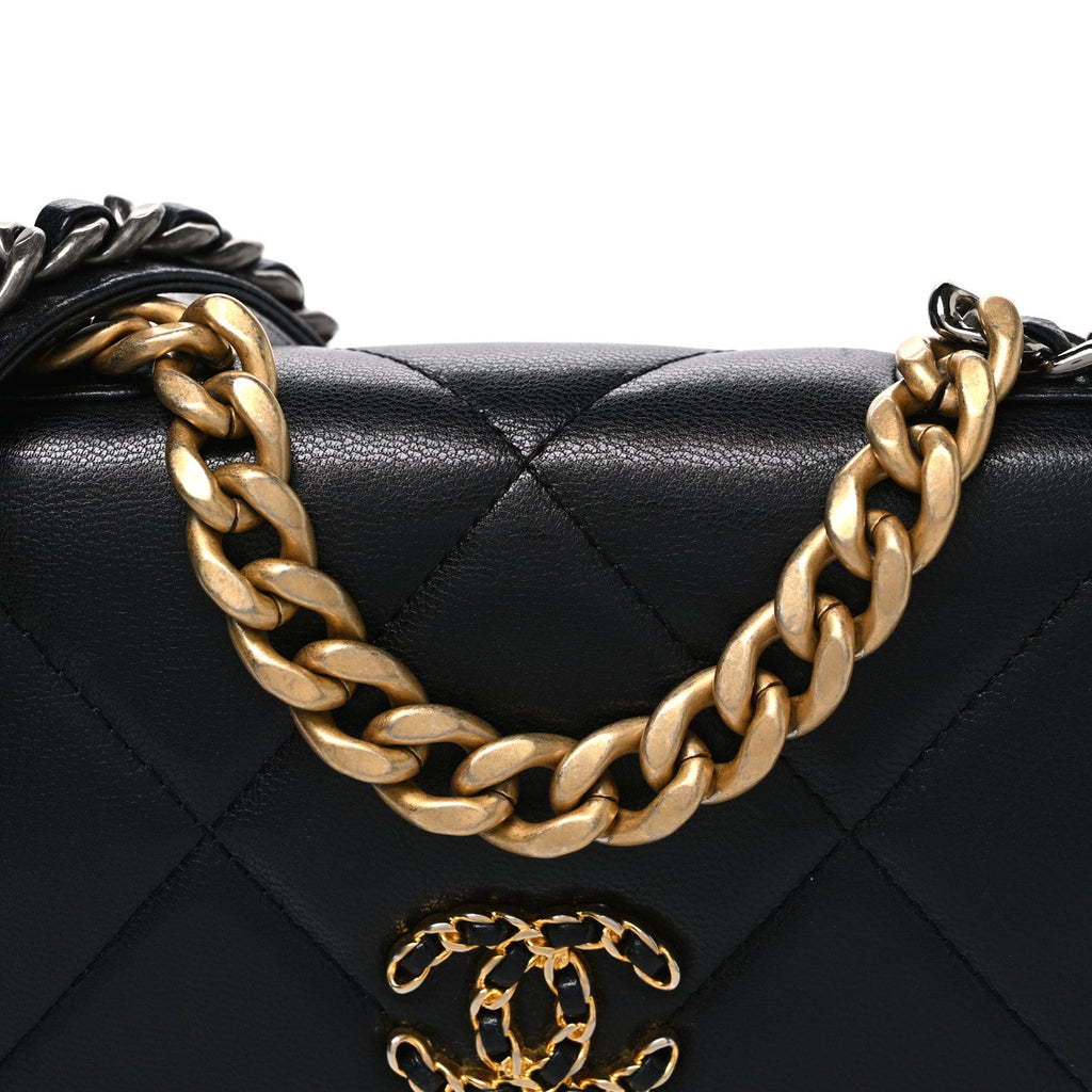 Goatskin Quilted Chanel 19 Wallet On Chain WOC Black