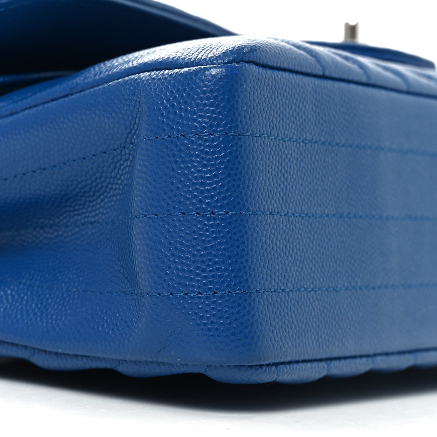 Caviar Chevron Quilted Medium Double Flap Blue