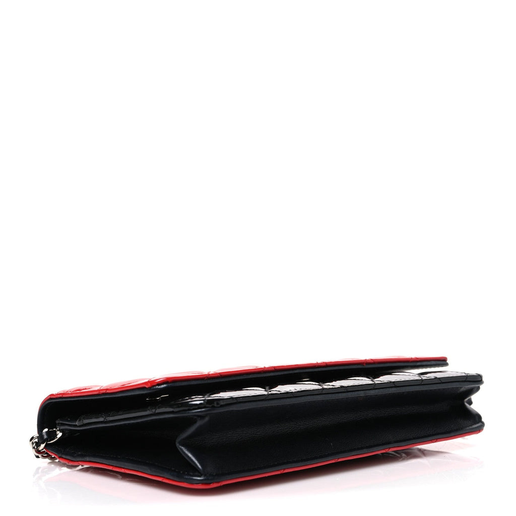 Patent Quilted Bi-Color Wallet On Chain WOC Red Black