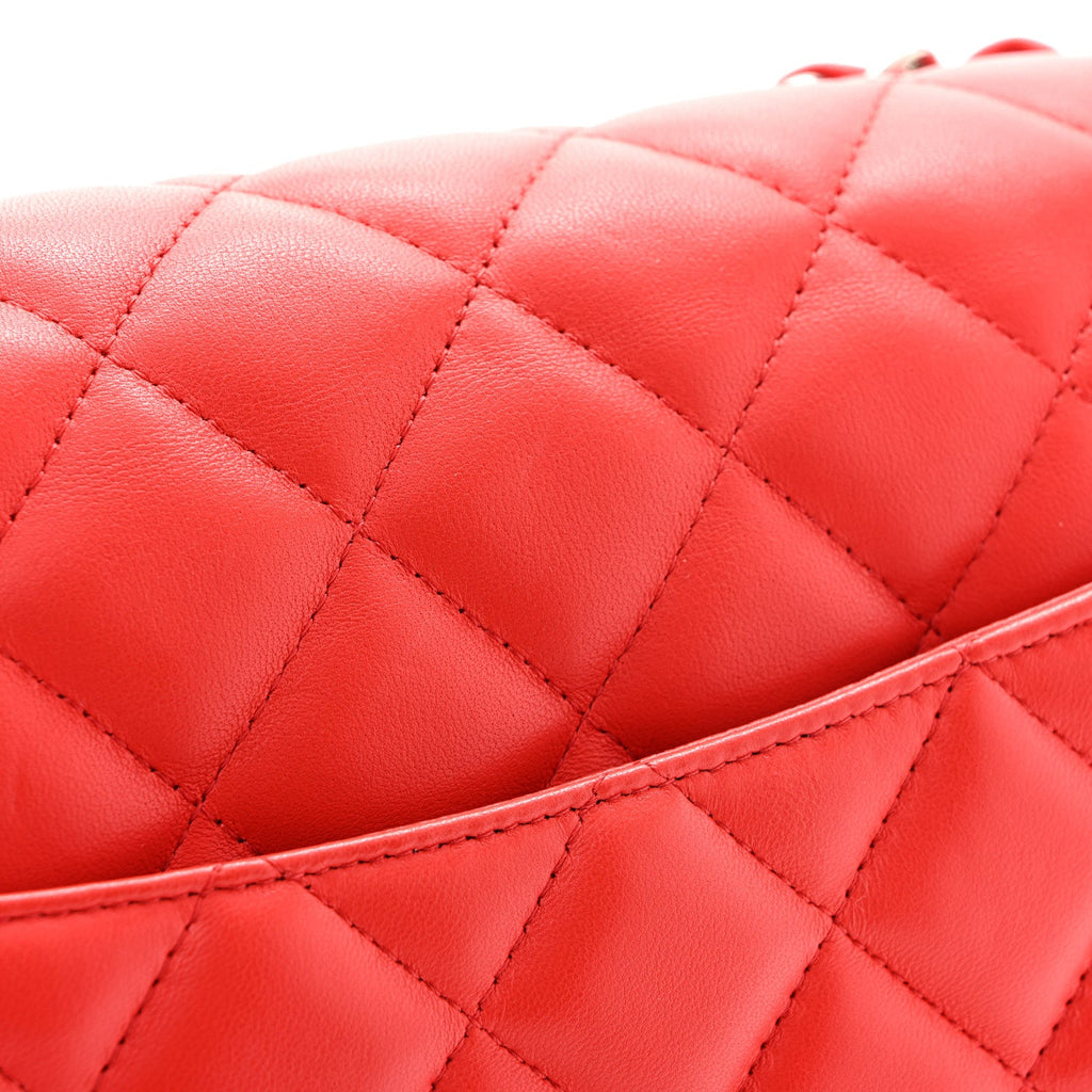 Lambskin Quilted Jumbo Double Flap Red