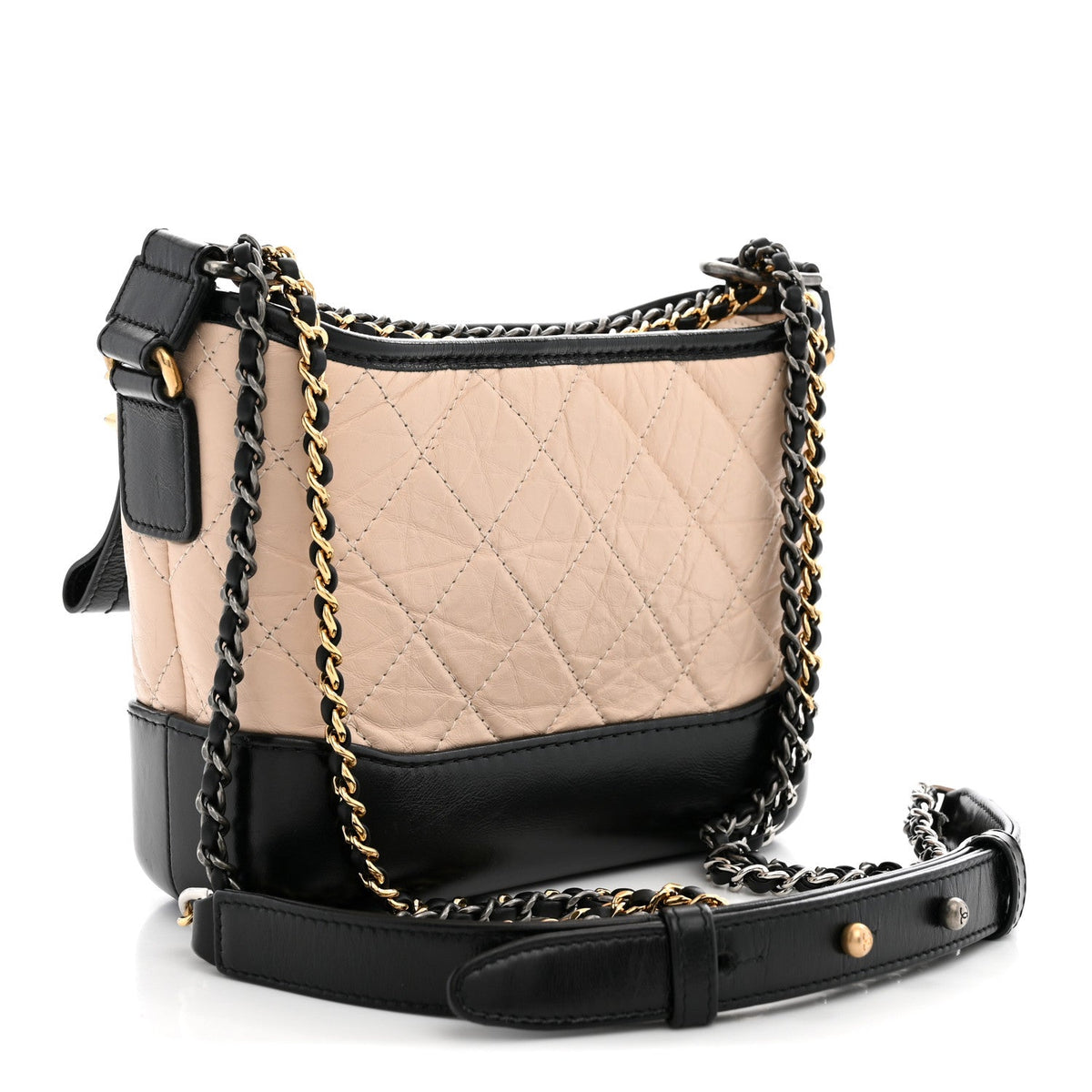 Aged Calfskin Quilted Small Gabrielle Hobo Beige Black