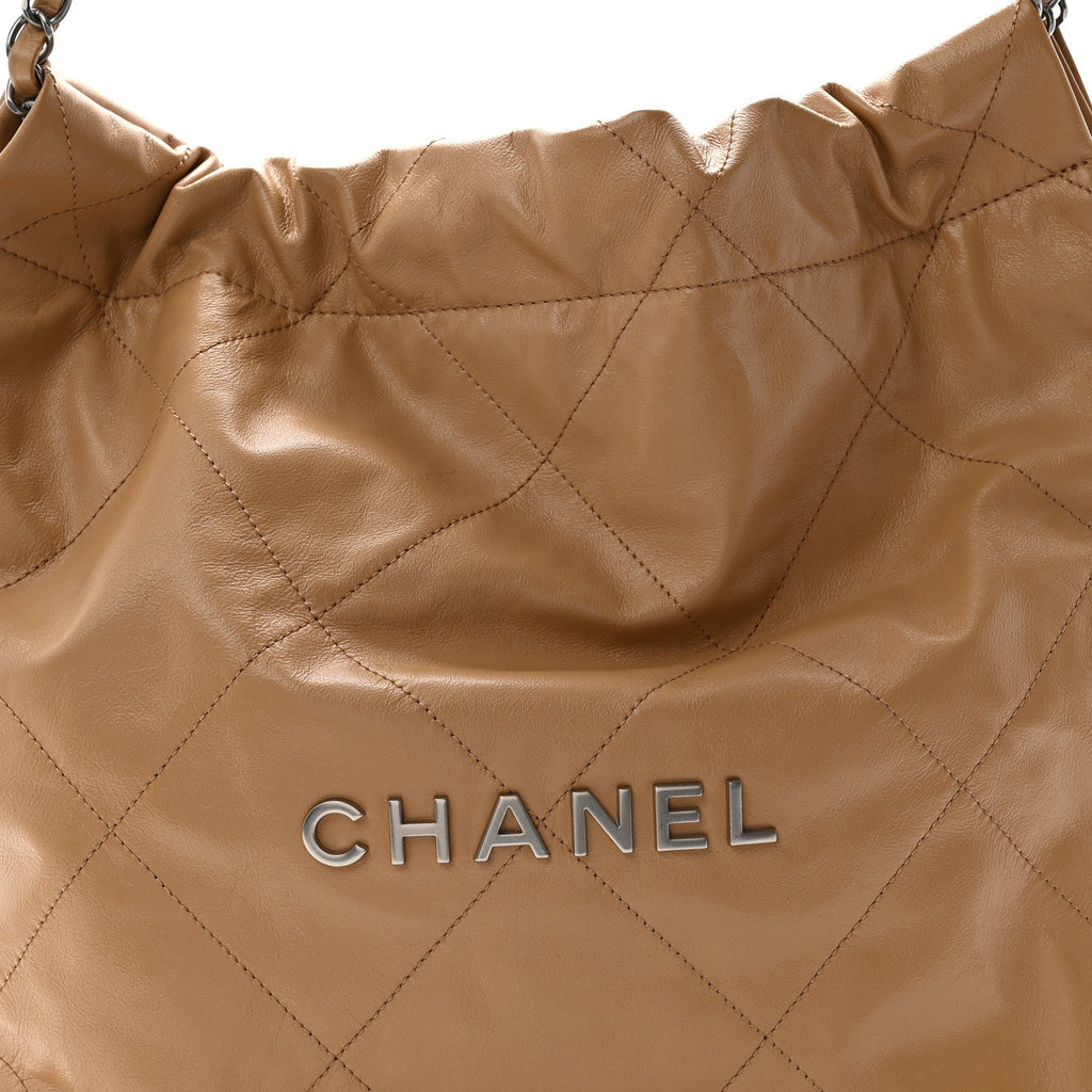 Shiny Calfskin Quilted Small Chanel 22 Beige