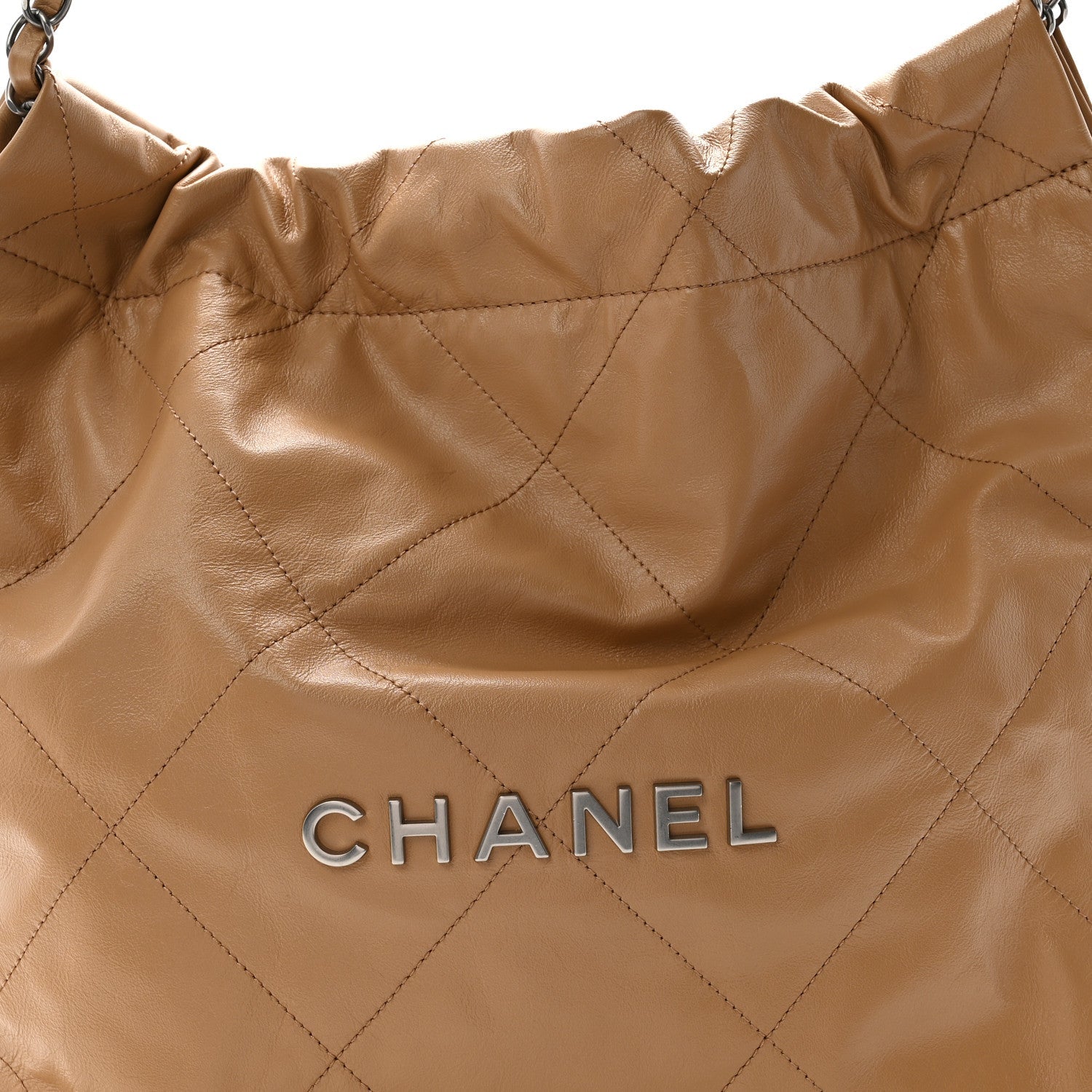 Shiny Calfskin Quilted Small Chanel 22 Beige