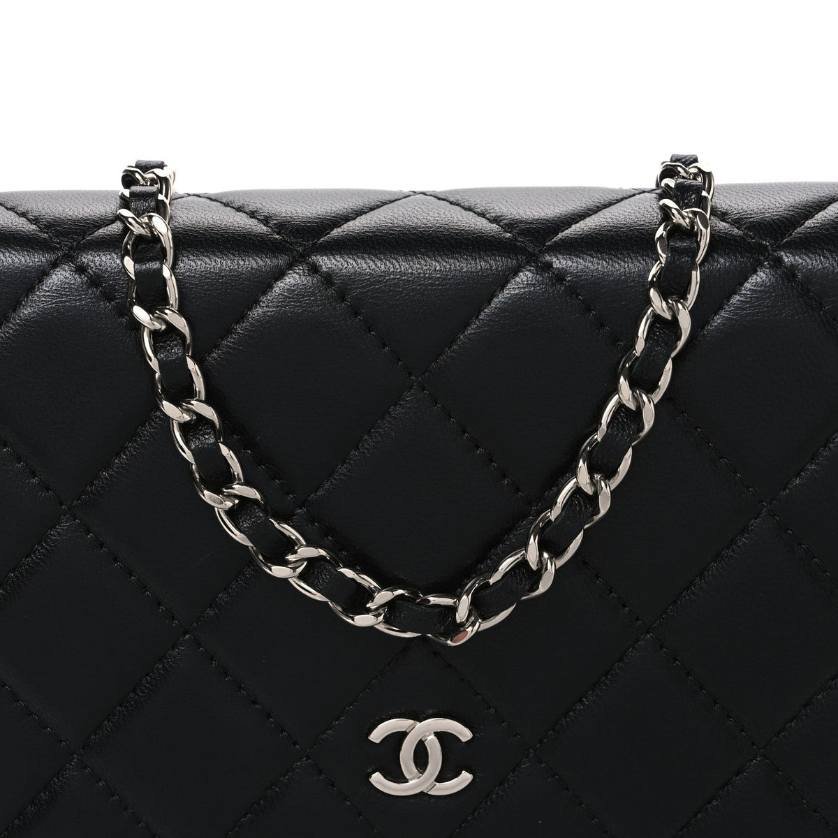 Lambskin Quilted Wallet On Chain WOC Black