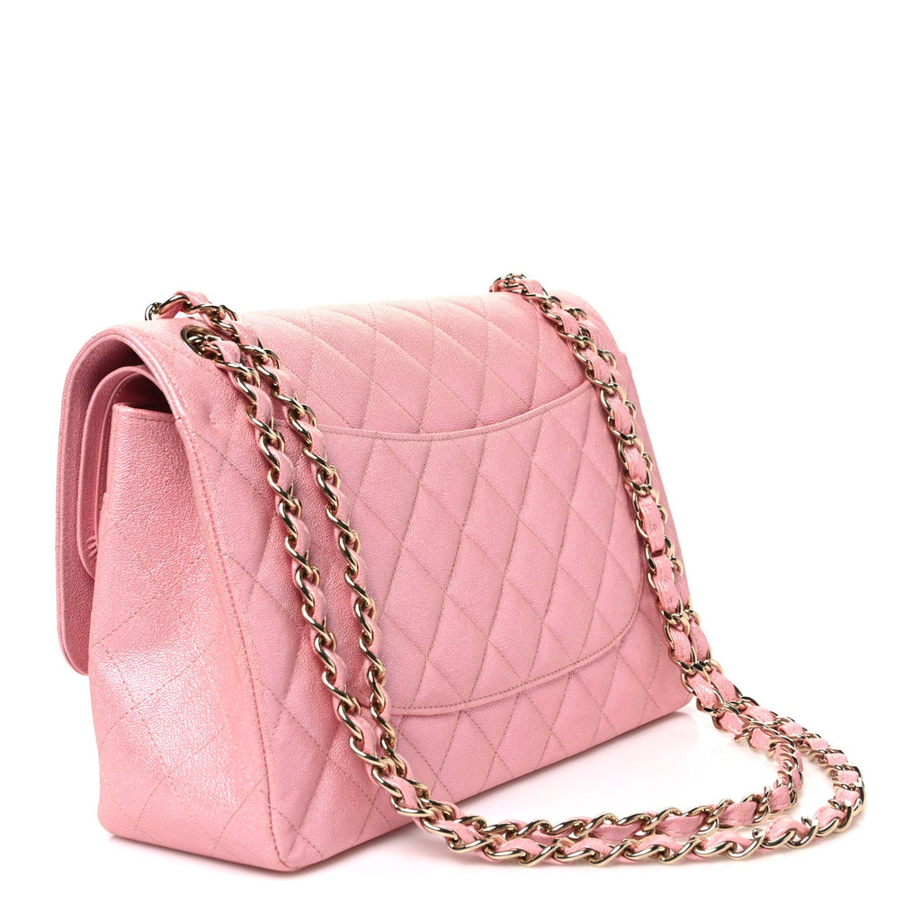 Iridescent Caviar Quilted Jumbo Double Flap Rose Pink