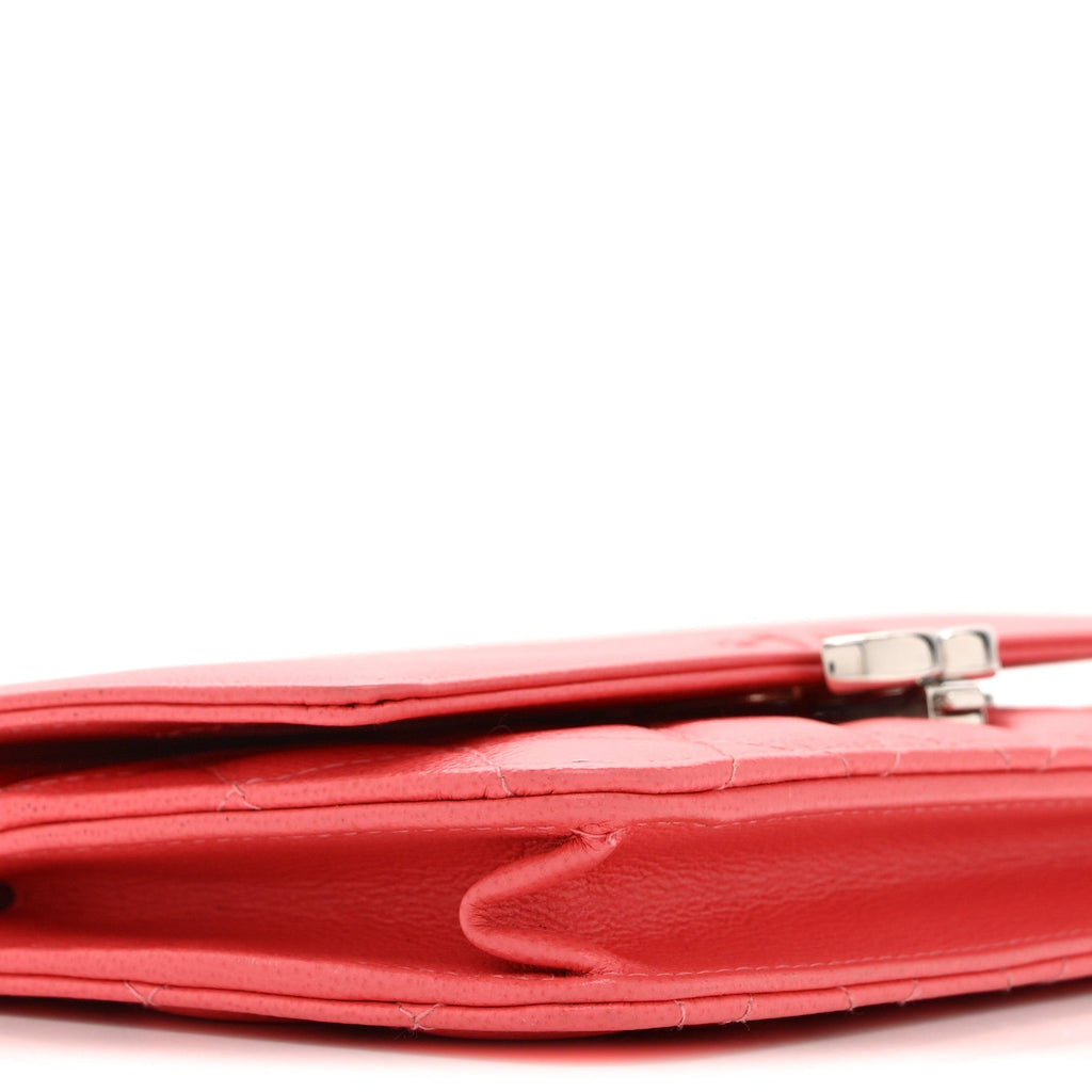 Grained Calfskin Quilted CC Box Wallet On Chain WOC Pink