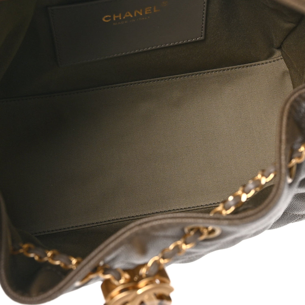 Caviar Quilted Small Chanel 25 Handbag Dark Khaki