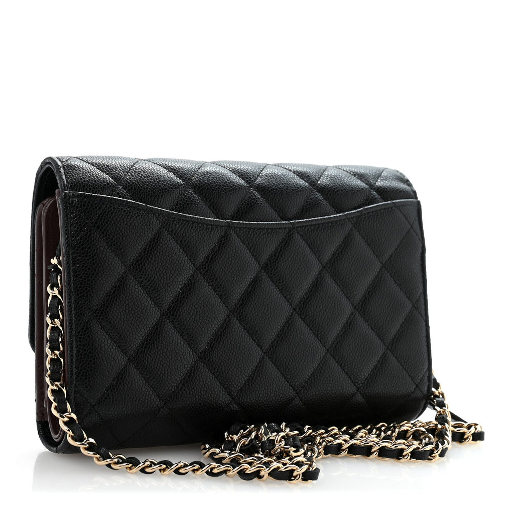 Caviar Quilted Compact Wallet On Chain WOC Black