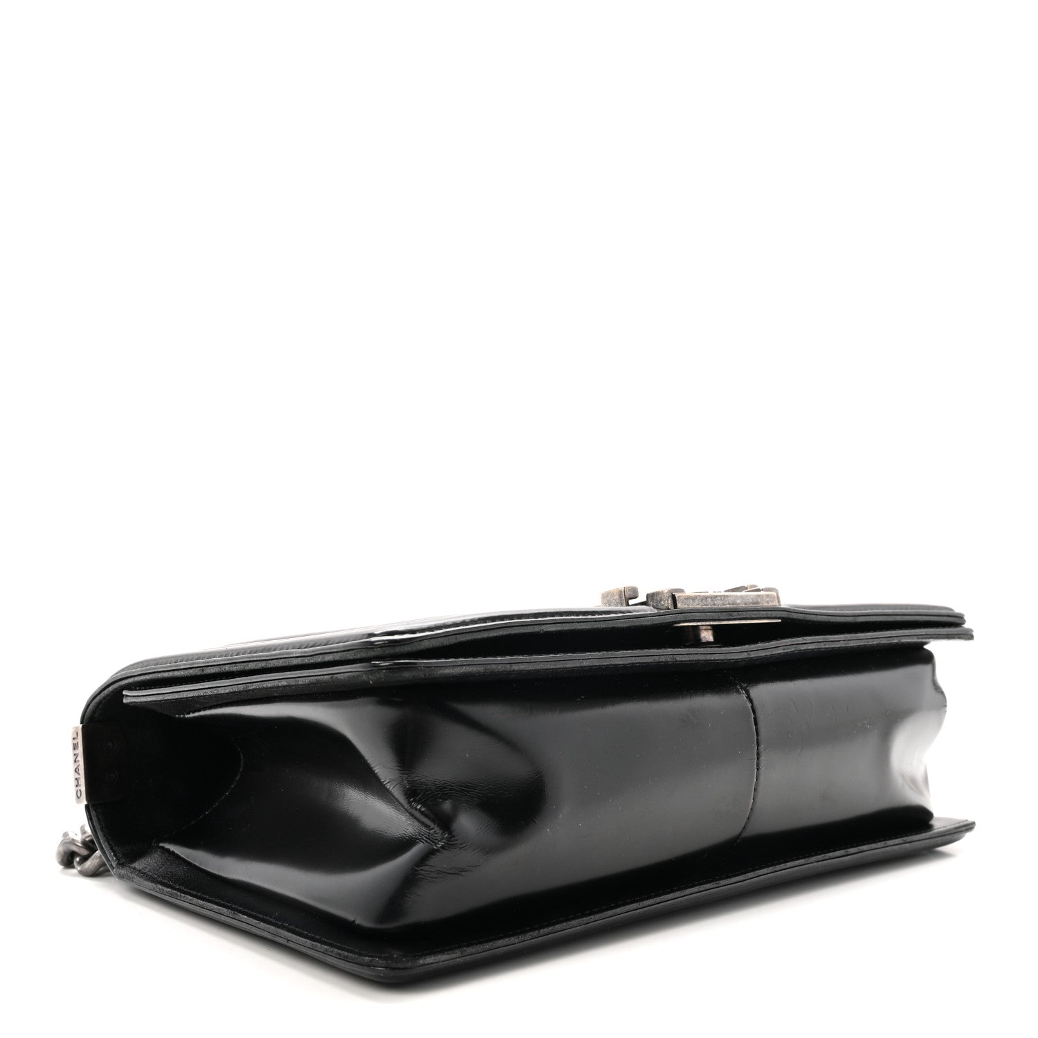 Glazed Calfskin Medium Boy Flap Black