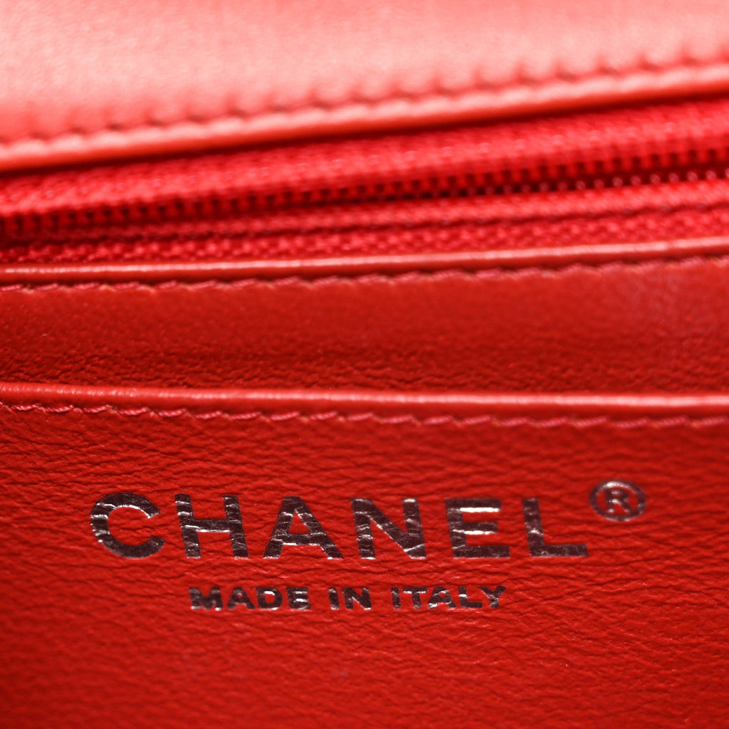 Patent Chevron Quilted Mini Square Flap Red