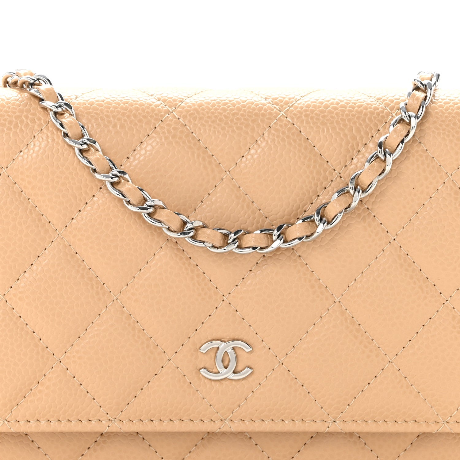 Caviar Quilted Wallet on Chain WOC Beige