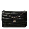 Lambskin Chevron Quilted Wallet On Chain WOC Black