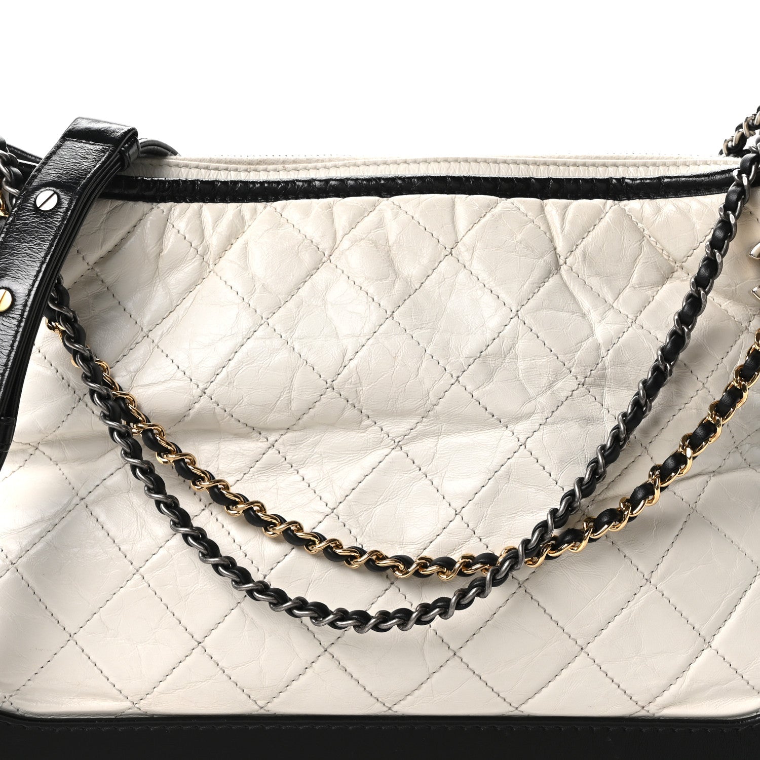 Aged Calfskin Quilted Large Gabrielle Hobo White Black