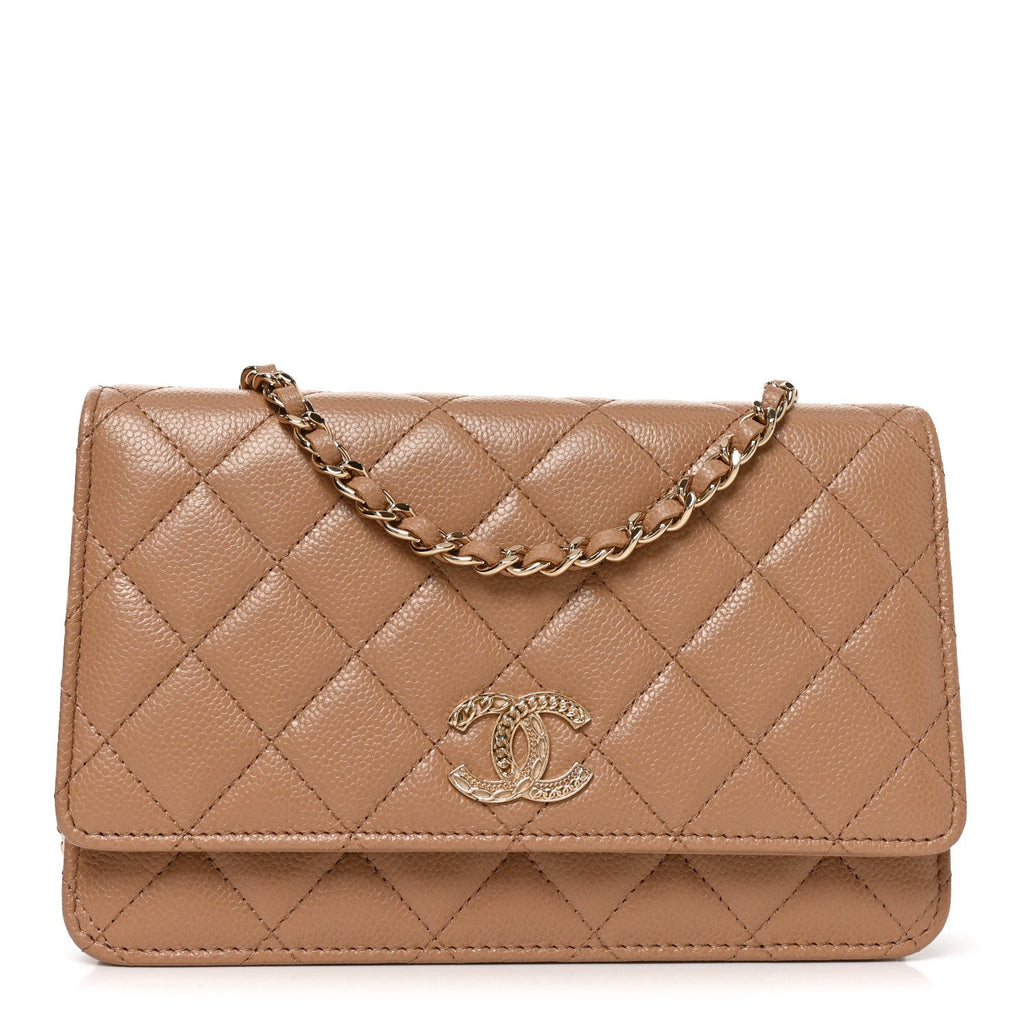 Caviar Quilted Multi Chain Wallet On Chain WOC Beige