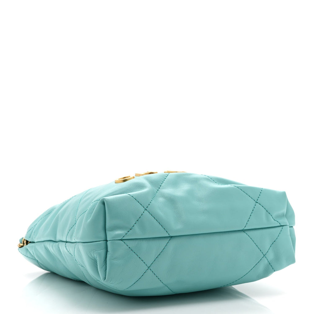 Shiny Calfskin Quilted Mini Chanel 22 Turquoise