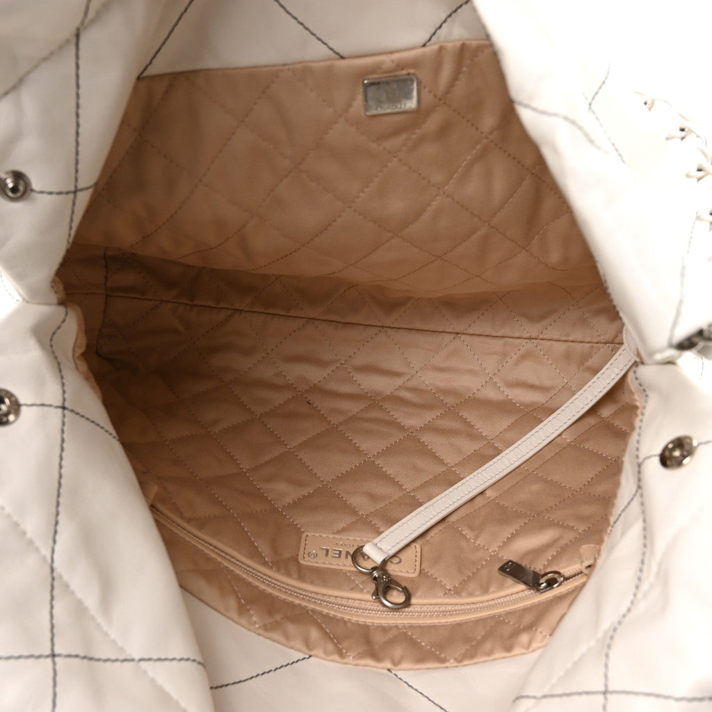 Shiny Calfskin Quilted Small Chanel 22 White Black