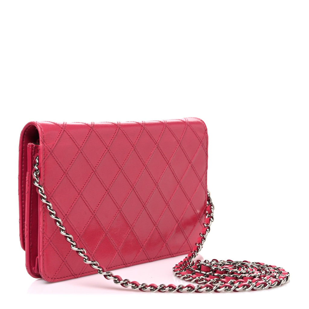Lambskin Diamond Stitched Wallet On Chain WOC Pink