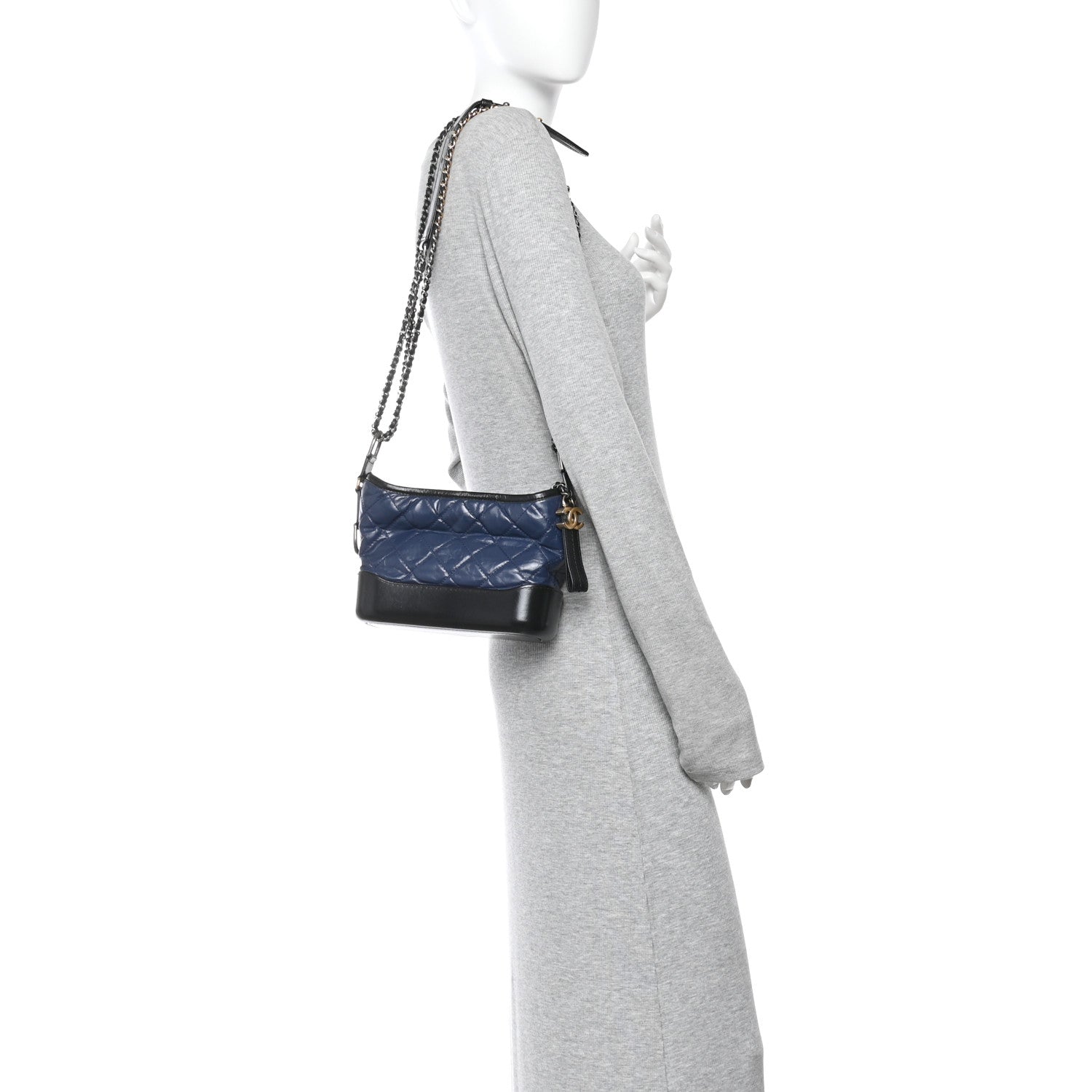Aged Calfskin Quilted Small Gabrielle Hobo Navy Black