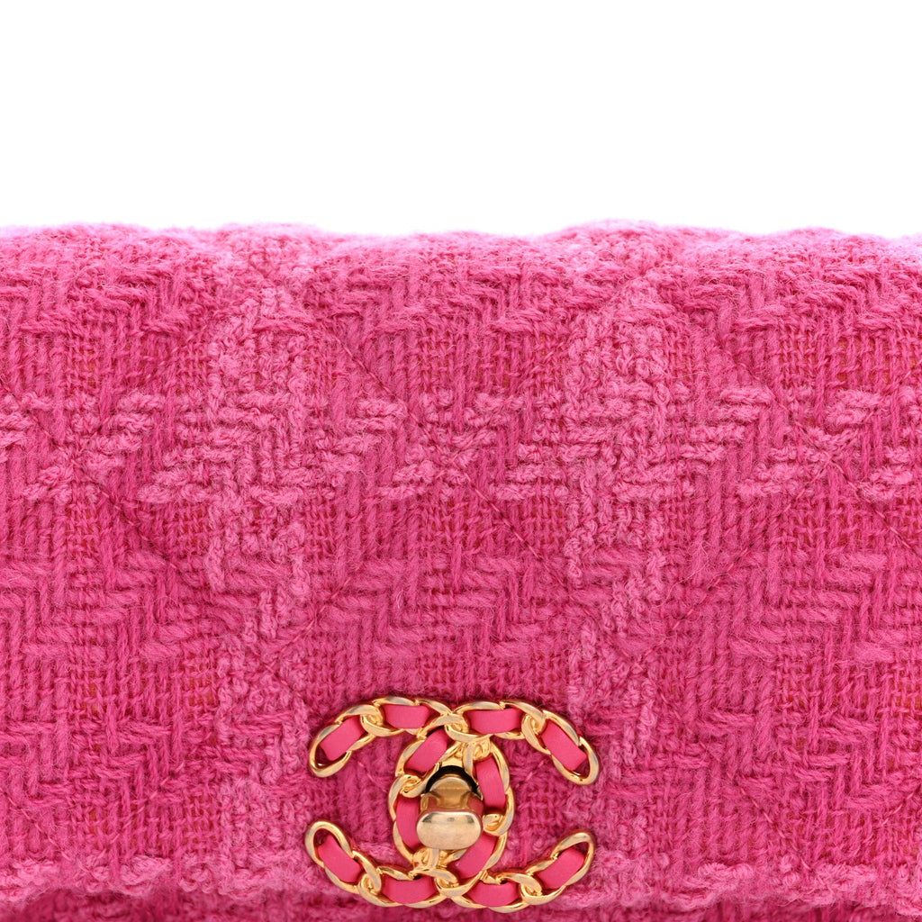 Tweed Quilted Chanel 19 Waist Bag Pink