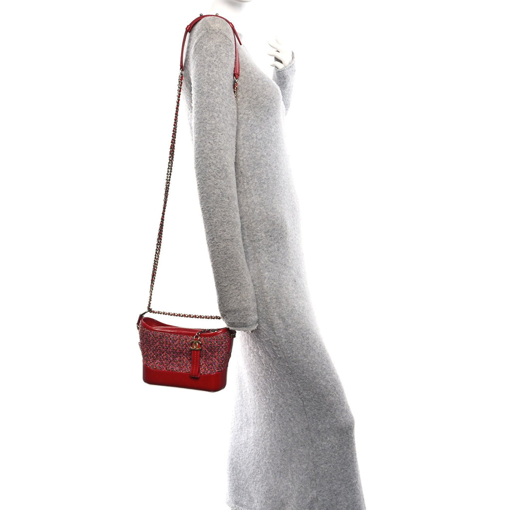 Tweed Calfskin Small Gabrielle Hobo Red Multicolor