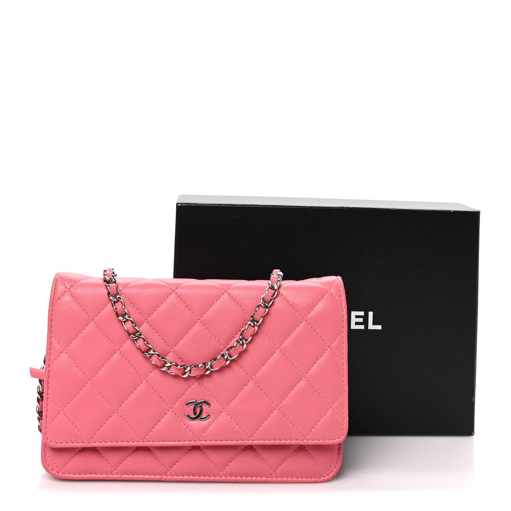 Lambskin Quilted Wallet On Chain WOC Pink