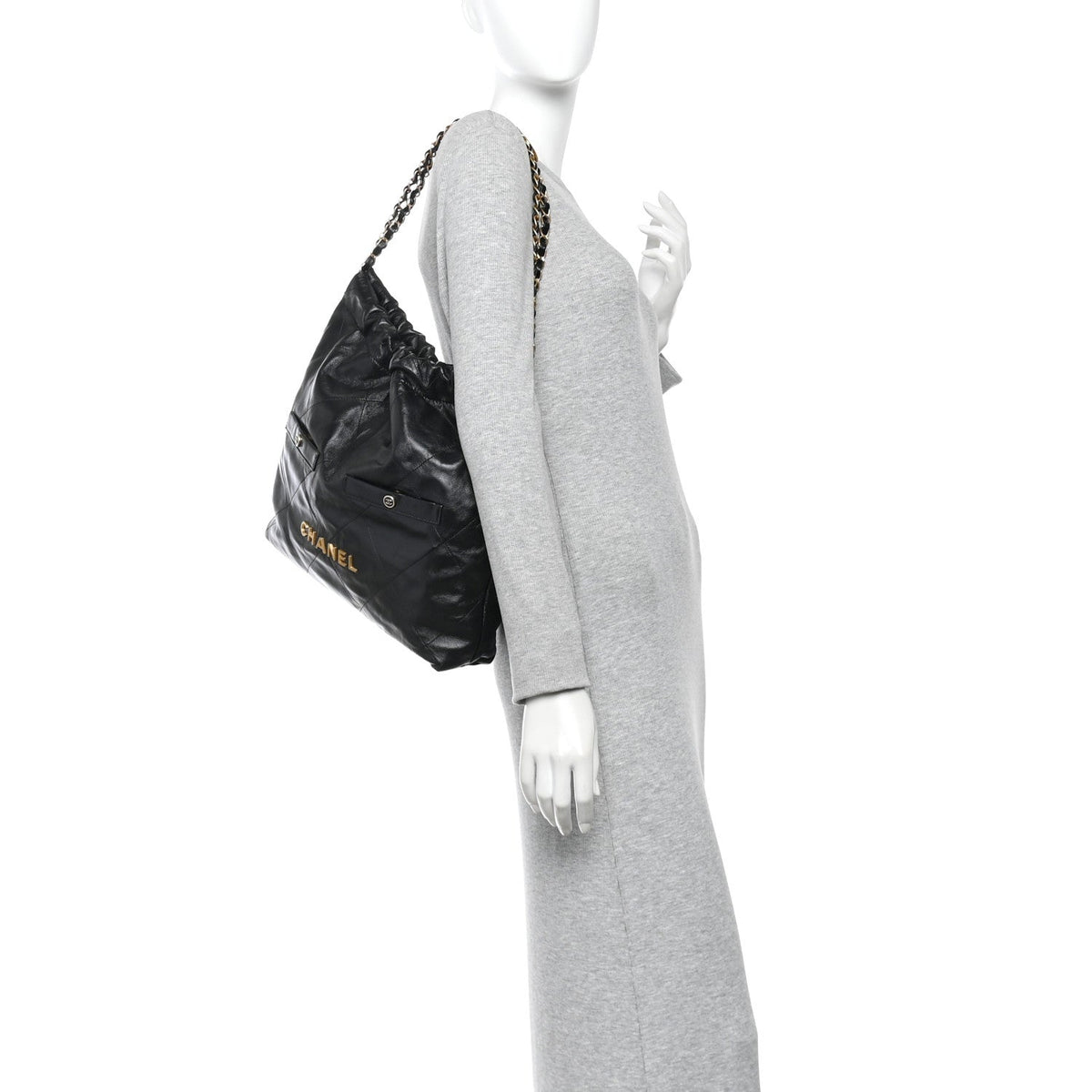 Shiny Calfskin Double Pocket Quilted Chanel 22 Black