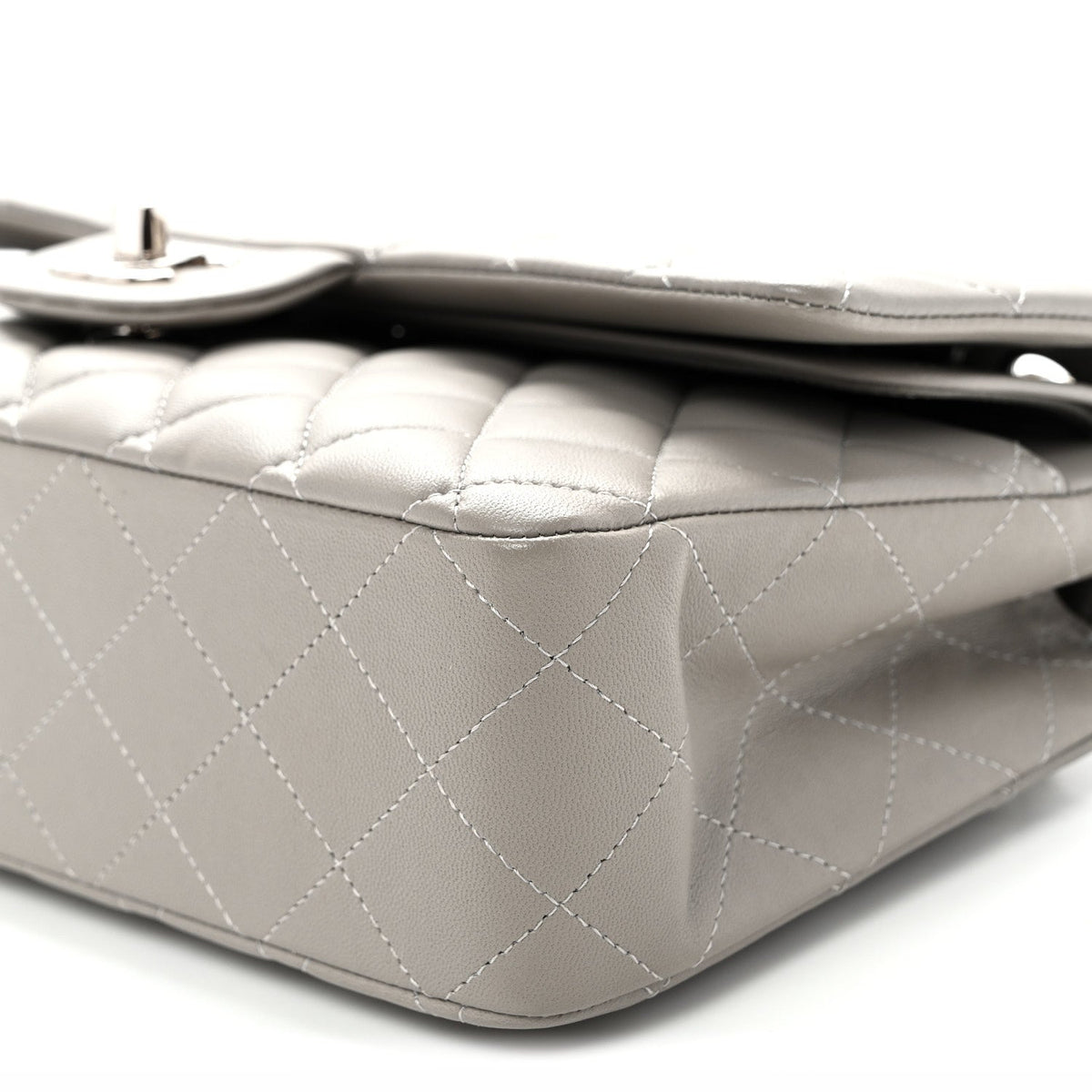 Lambskin Quilted Medium Double Flap Grey